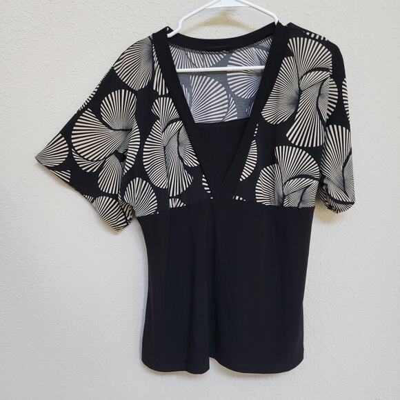 Womens Top PerSeption Concept Size Large Black Short Sleeve Blouse Empire Waist - Picture 1 of 9